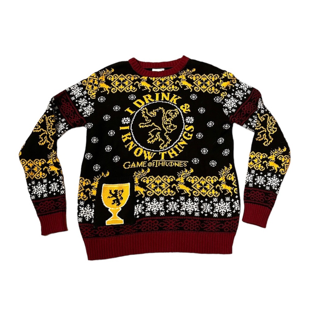 GAME OF THRONES IRON ANNIVERSARY "I DRINK & I KNOW THINGS"  SWEATER SIZE M EXCD